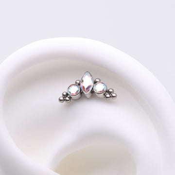 Detail View 1 of Implant Grade Titanium OneFit Threadless Marquise Sparkle Bali Beads Arc Top Part-Aurora Borealis